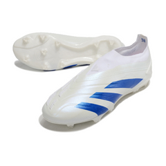Chuteira Campo Adidas Predator 30 Elite Sem Cadarço FG Branca e Azul Kvaratskhelia Pack - VENI Futebol