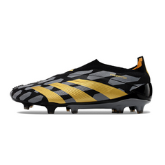 Chuteira Campo Adidas Predator 30 Elite Sem Cadarço FG Preta, Cinza e Dourada - VENI Futebol