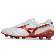 Botas de fútbol Mizuno Morelia Neo 2 Elite FG para terreno firme, color blanco y rojo