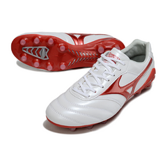 Botas de fútbol Mizuno Morelia Neo 2 Elite FG para terreno firme, color blanco y rojo