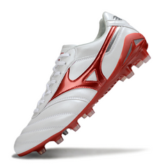 Botas de fútbol Mizuno Morelia Neo 2 Elite FG para terreno firme, color blanco y rojo