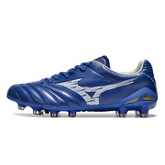 Scarpa da calcio Mizuno Morelia Neo IV Pro blu e bianca per terreni compatti FG