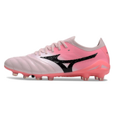 Scarpa da calcio Mizuno Morelia Neo IV Elite rosa e bianca per terreni compatti FG