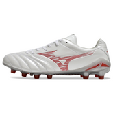 Scarpa da calcio Mizuno Morelia Neo IV Pro bianca e rossa per terreni compatti FG