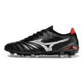 Scarpa da calcio Mizuno Morelia Neo IV Elite nera, bianca e rossa per terreni compatti FG