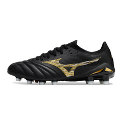 Botas de fútbol Mizuno Morelia Neo IV Elite FG para terreno firme, color negro y dorado