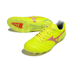 Scarpa da calcio Mizuno Morelia Neo IV Pro gialla e rossa per terreni compatti FG