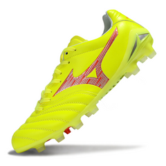 Scarpa da calcio Mizuno Morelia Neo IV Pro gialla e rossa per terreni compatti FG