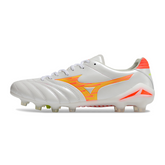 Scarpa da calcio Mizuno Morelia Neo IV Pro FG bianca arancione e gialla per terreni compatti