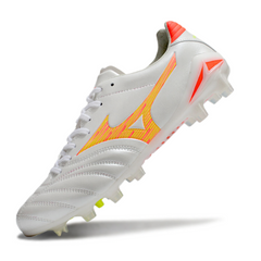 Scarpa da calcio Mizuno Morelia Neo IV Pro FG bianca arancione e gialla per terreni compatti