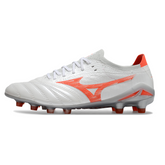 Scarpa da calcio Mizuno Morelia Neo IV Pro FG bianca e arancione per terreni compatti