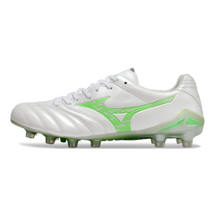 Botas de fútbol Mizuno Morelia Neo IV Pro FG para terreno firme, color blanco y verde