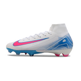 Botas de fútbol Nike Air Zoom Mercurial Superfly 10 Elite blancas, rosas y azules para terreno firme (FG).