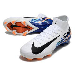 Scarpa da calcio Nike Air Zoom Mercurial Superfly 10 Elite bianca, blu e nera per terreni compatti FG