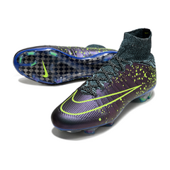 Botas de fútbol Nike Mercurial Superfly 4 Elite moradas y verdes para terreno firme (FG).