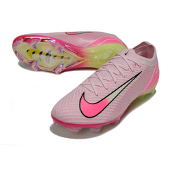 Botas de fútbol Nike Air Zoom Mercurial Vapor 16 Elite rosa claro y verde para terreno firme (FG).