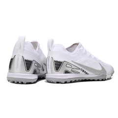 Botas de fútbol Nike Zoom Mercurial Vapor 16 Pro blancas y plateadas Vini Kids Turf TF