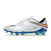 Botas de fútbol Nike Phantom Hypervenom Elite blancas, azules y naranjas para terreno firme (FG).