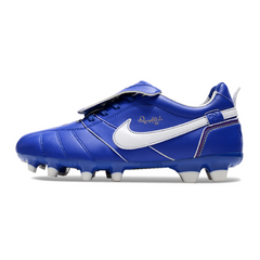 Scarpa da calcio Nike Tiempo R10 Tongue Legend Elite blu e bianca per terreni compatti FG