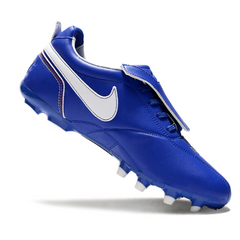 Scarpa da calcio Nike Tiempo R10 Tongue Legend Elite blu e bianca per terreni compatti FG