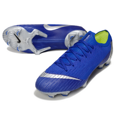 Botas de fútbol Nike Air Zoom Mercurial Vapor 12 Elite azul y plata para terreno firme FG
