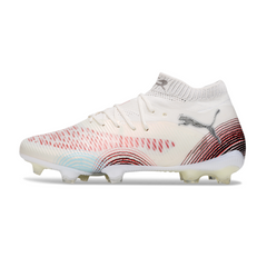 Botas de fútbol Puma Future 8 FG para terreno firme, color blanco y rojo