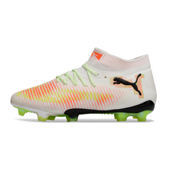 Scarpa da calcio Puma Future 8 bianca arancione e verde per terreni compatti FG