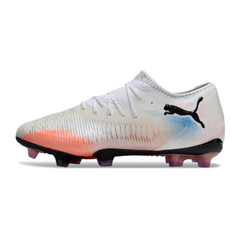 Scarpa da calcio Puma Future 8 Low Cut bianca arancione e blu per terreni compatti FG