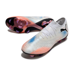 Scarpa da calcio Puma Future 8 Low Cut bianca arancione e blu per terreni compatti FG
