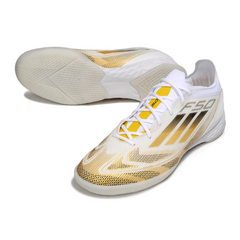 Scarpa da calcio Adidas F50 Elite bianca e oro da interno IC