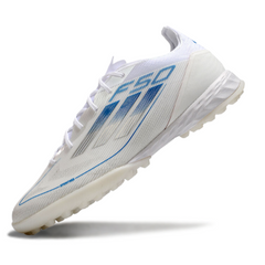 Botas de fútbol Adidas F50 Elite Turf TF blancas y azules