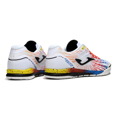 Scarpa da calcio indoor Joma Regate Rebound bianca e rossa gialla IC