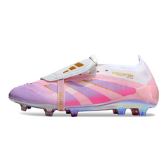 Scarpa da calcio per bambini Adidas Predator 25 Elite Tongue bianca e rosa per terreni compatti FG