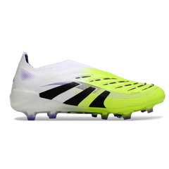 Scarpa da calcio per bambini Adidas Predator 25 Elite Laceless bianca e verde per terreni compatti FG