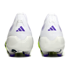 Scarpa da calcio per bambini Adidas Predator 25 Elite Laceless bianca e verde per terreni compatti FG