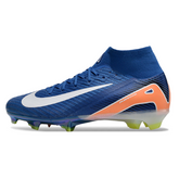 Botas de fútbol Nike Air Zoom Mercurial Superfly 10 Elite azules y naranjas para terreno firme (FG) para niños