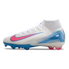 Botas de fútbol Nike Air Zoom Mercurial Superfly 10 Elite blancas, azules y rosas para niños, para terreno firme (FG).