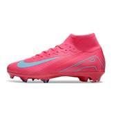 Botas de fútbol Nike Air Zoom Mercurial Superfly 10 Elite rosa y azul claro para terreno firme FG para niños