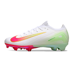 Nike Air Zoom Mercurial Vapor 16 Elite White Pink and Green Firm Ground FG Kids Football Boot