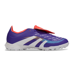 Botas de fútbol Adidas Predator 25 Elite Tongue Turf TF para niños, azul y rojo