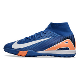 Botas de fútbol Nike Zoom Mercurial Superfly 10 Elite para niños, color azul y naranja, modelo Turf TF