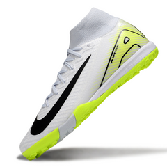 Nike Zoom Mercurial Superfly 10 Elite Kids White and Fluorescent Green Turf TF Football Boot
