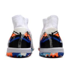 Botas de fútbol Nike Zoom Mercurial Superfly 10 Elite para niños, blancas, azules y naranjas, color césped artificial TF
