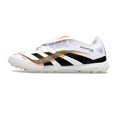 Botas de fútbol Adidas Predator 25 Elite Tongue Turf TF, color blanco, negro y dorado