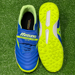 Chuteira Society Mizuno Morelia Sala Classic TF Azul e Verde Tamanho 39