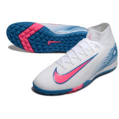Scarpa da calcio Nike Zoom Mercurial Superfly 10 Elite bianca, azzurra e rosa per terreni duri TF