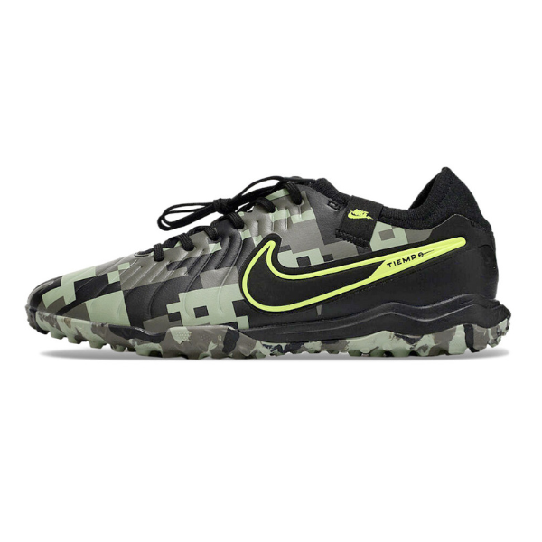Chuteira Society Nike Tiempo 10 Legend Pro TF Preta e Verde Camuflado - VENI Futebol