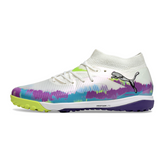 Botas de fútbol Puma Future 8 Turf TF blancas, moradas y verdes