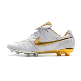 Botas de fútbol Nike Tiempo 7 R10 Elite blancas y doradas para terreno firme (FG).