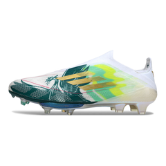Scarpa da calcio Adidas F50+ Elite Laceless bianca e verde Mo Salah Pack per terreni compatti FG